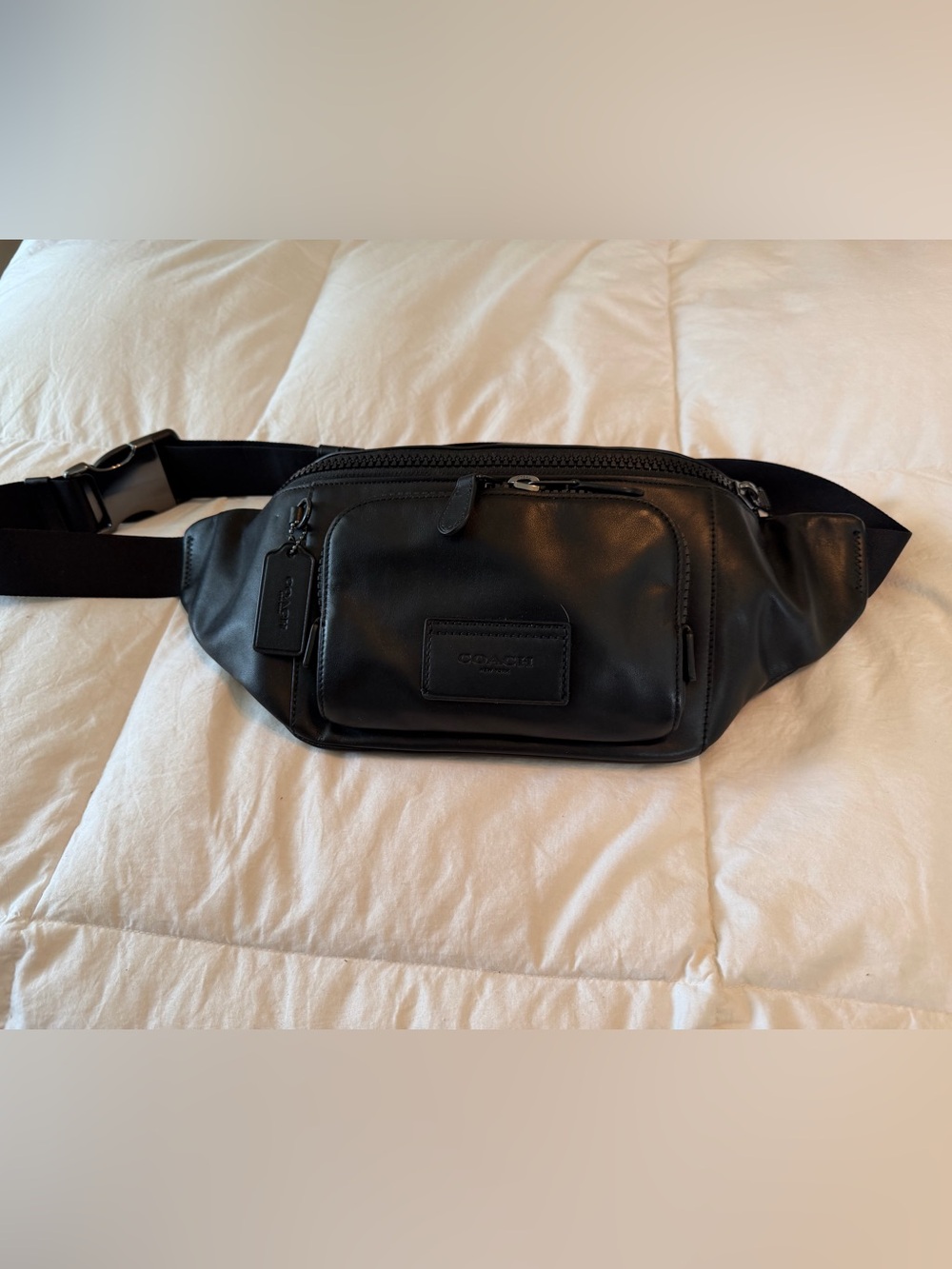Coach Unisex Track Belt Bag Black Leather - Men and women